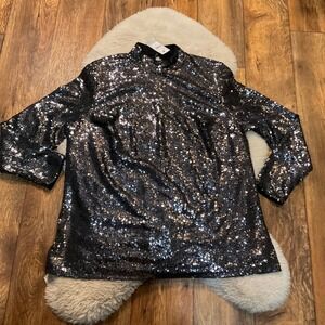 Lane Bryant Sequin Blouse‎ Size 16 Lined Mock Neck Long Sleeve Holiday NWT